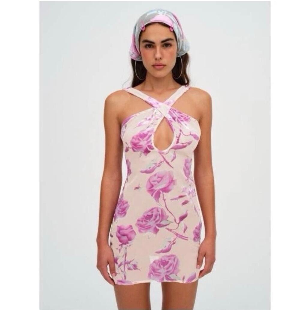 NWT For Love and Lemons Rori Mini Dress in Pink Floral Burnout size medium